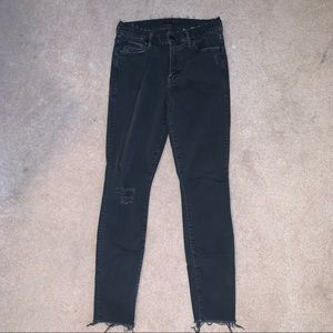 Mother Denim Black Grey Washed Skinny Jeans Raw Hem Size 27